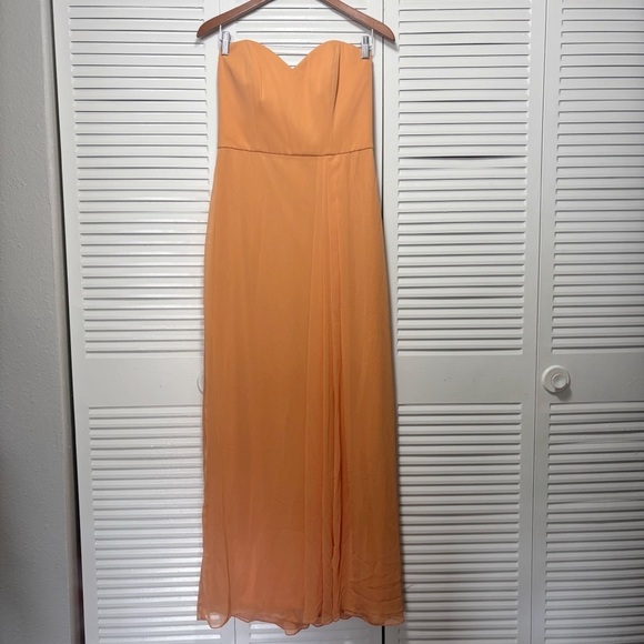 Jenny Packham Sweet Melon Strapless Draped Long Gown Chiffon Sample Size 8 - Picture 1 of 6